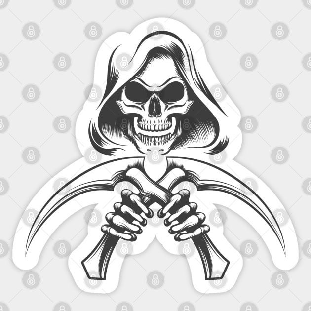 Death with scythe knives Sticker by devaleta